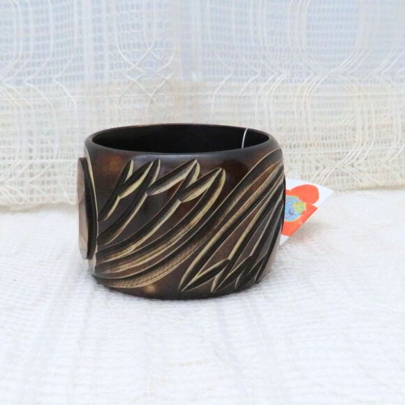 Antika Collection Brown Wood Look Bangle Bracelet Women Stocking Stuffer For Her - Picture 3 of 10